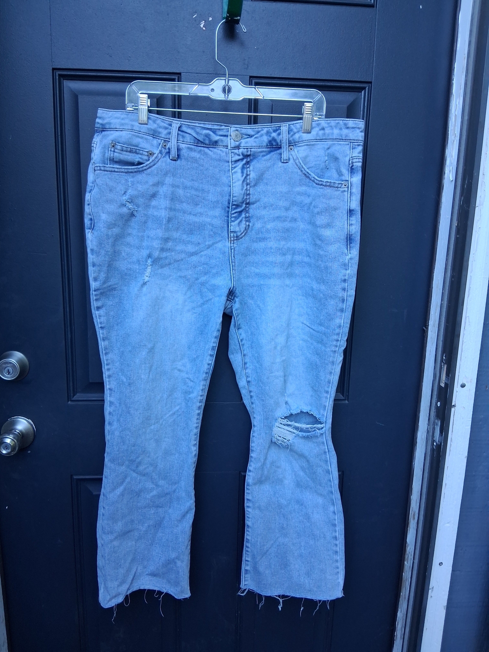 Light Blue Distressed Wide-Leg Jeans for Women